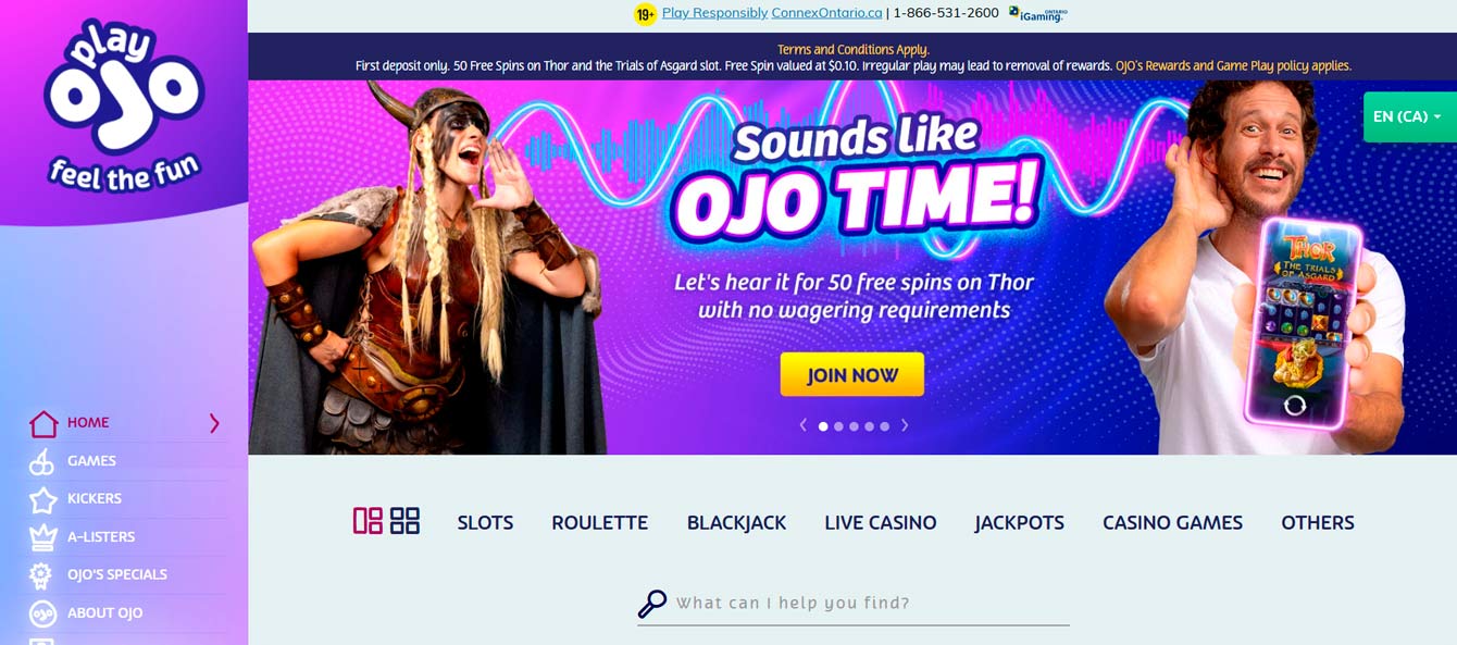 online casino PlayOJO screen